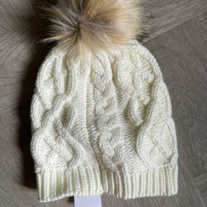 NEW J Crew Factory knit hat with Pom Pom Ivory